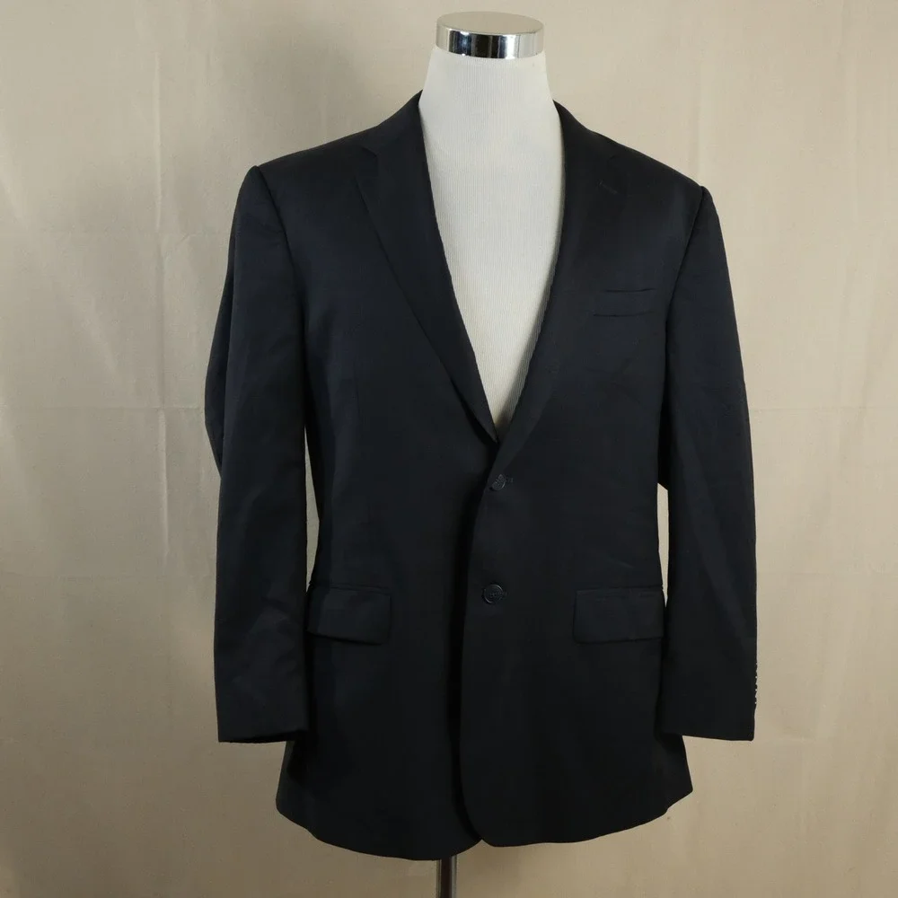 Jos. A. Bank 42R Sport Coat Wool Navy Blue Plaid Two Button Double Vented